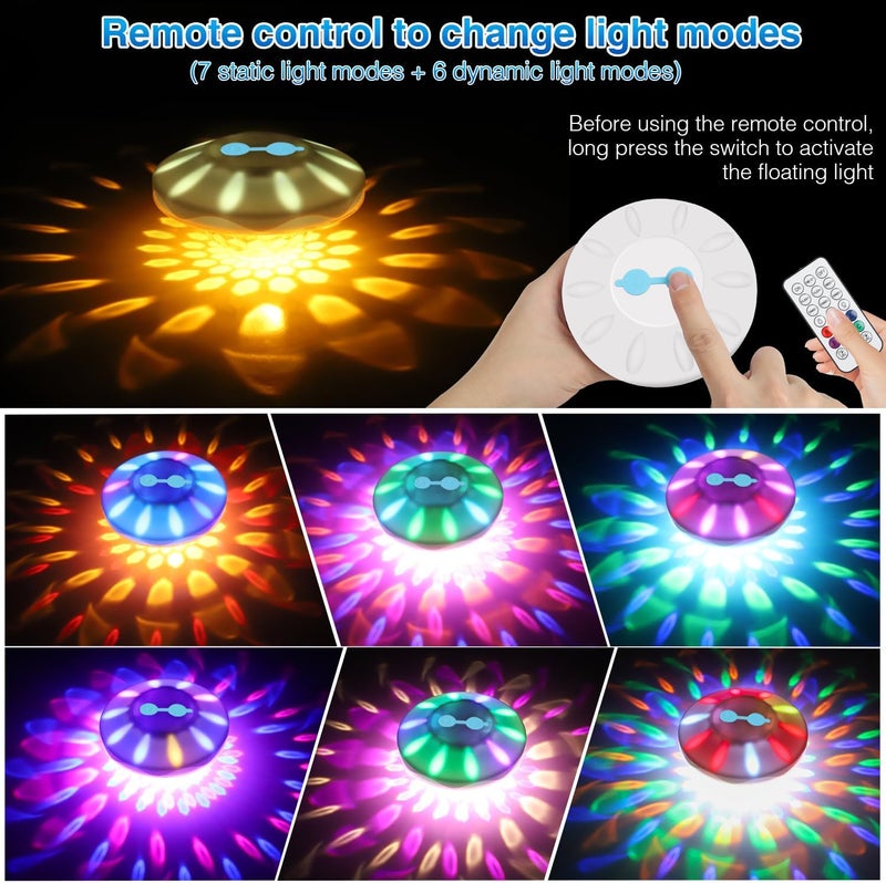 BOXPSII Floating Pool Lights, Pool Lights for Inground Pools with 6 Dynamic Lighting Effects, Rechargeable IP68 Waterproof RGB Upper and Lower Color Changing Pool Lights that Float for Hot Tubs 4 PACK - Image 2